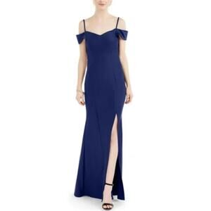 Nightway Backless Cold Shoulder Evening Gown Blue Size 4 Long Formal Dress